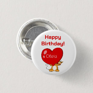 Badge Rond 2,50 Cm Joyeux Anniversaire Personnalisé Chat en Forme de