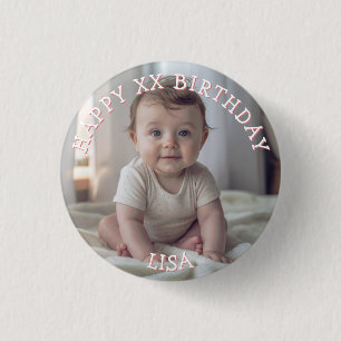 Badge Rond 2,50 Cm Joyeux Anniversaire Personnalisé Photo Nom et Âge