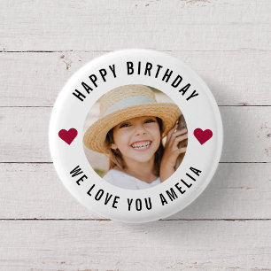 Badge Rond 2,50 Cm Joyeux Anniversaire Photo Simple Chic Coeurs Moder