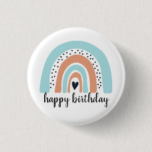 Badge Rond 2,50 Cm Joyeux anniversaire Rainbow Blue Peach