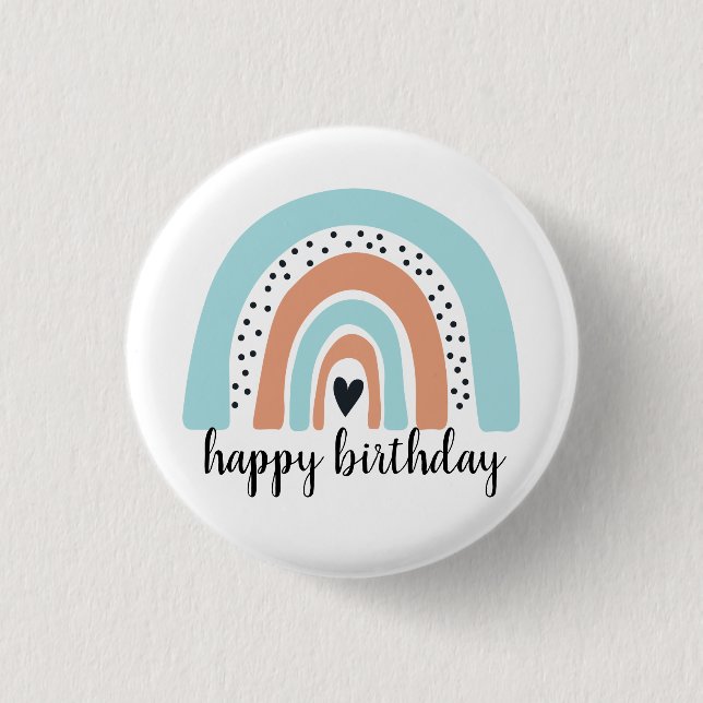 Badge Rond 2,50 Cm Joyeux anniversaire Rainbow Blue Peach (Devant)