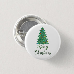 Badge Rond 2,50 Cm Joyeux arbre de Noël - parties scintillant verte
