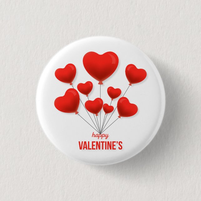 Badge Rond 2,50 Cm Joyeux Ballons rouges de Saint-Valentin | Vacances (Devant)