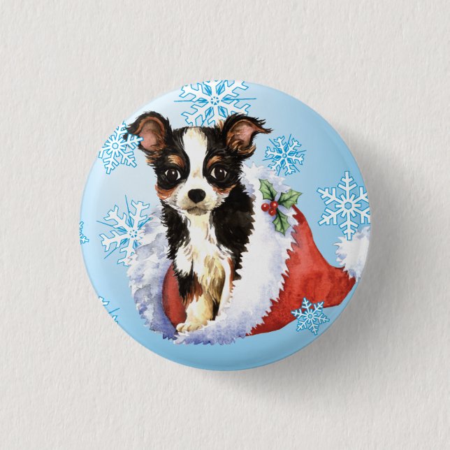Badge Rond 2,50 Cm Joyeux chapeau long de Howliday Chihuahua (Devant)