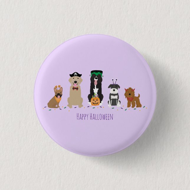 Badge Rond 2,50 Cm Joyeux Chiens d'Halloween violet (Devant)