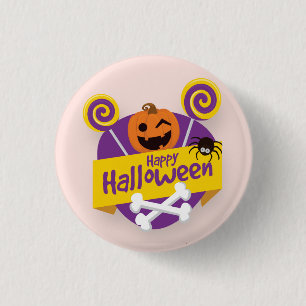 Badge Rond 2,50 Cm Joyeux Citrouille d'Halloween et araignée   Bouton