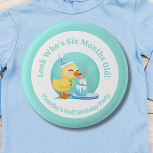Badge Rond 2,50 Cm Joyeux demi-anniversaire bébé canard avec fête de 