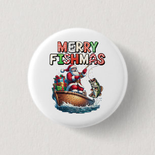 Badge Rond 2,50 Cm Joyeux Fishmas Santa Amoureux de la Pêche Drôle de