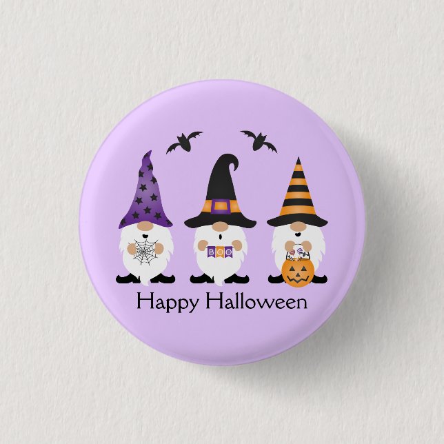 Badge Rond 2,50 Cm Joyeux Gnomes d'Halloween violet orange (Devant)