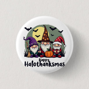 Badge Rond 2,50 Cm Joyeux Hallothanksmas Noël Gnomes d'Halloween