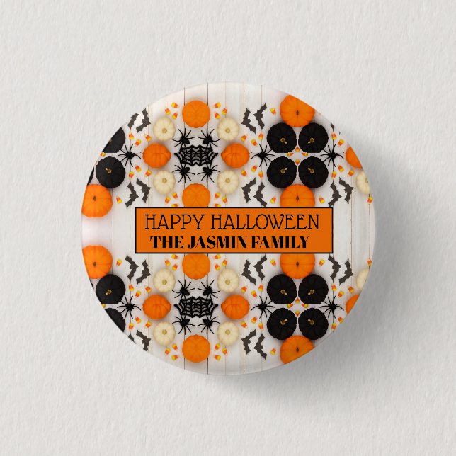 Badge Rond 2,50 Cm Joyeux Halloween Citrouille Orange (Devant)