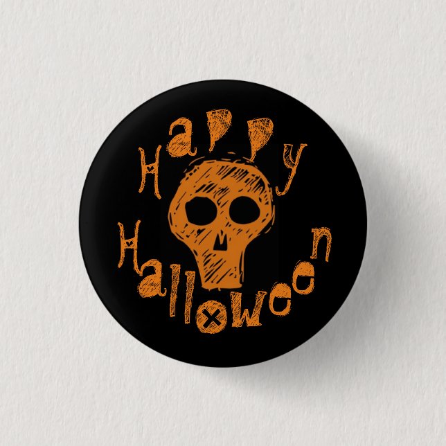 Badge Rond 2,50 Cm Joyeux Halloween Déplaisant crâne orange (Devant)