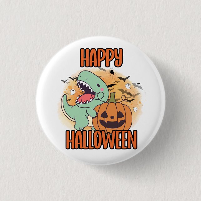Badge Rond 2,50 Cm Joyeux Halloween Dino Pin (Devant)