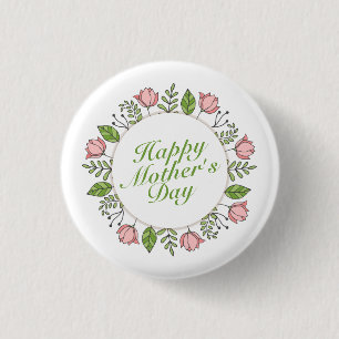 Badge Rond 2,50 Cm Joyeux Joyeux Fête des Mères Floral   Bouton d'épi