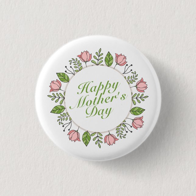 Badge Rond 2,50 Cm Joyeux Joyeux Fête des Mères Floral | Bouton d'épi (Devant)