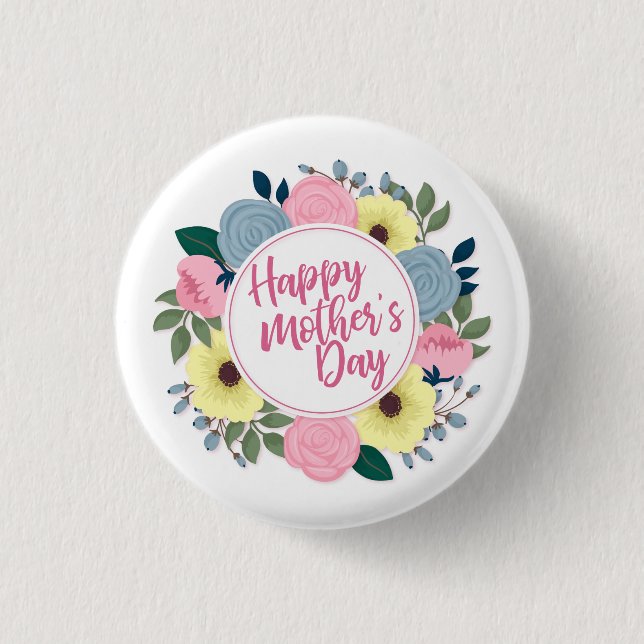 Badge Rond 2,50 Cm Joyeux Joyeux Fête des Mères Floral | Bouton d'épi (Devant)
