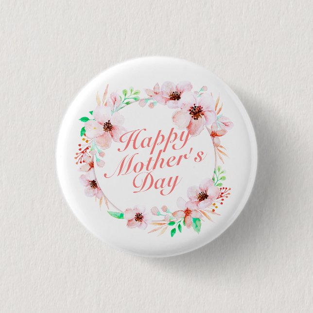 Badge Rond 2,50 Cm Joyeux Joyeux Fête des Mères Floral | Bouton d'épi (Devant)