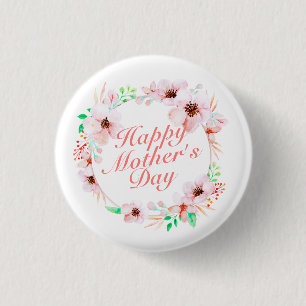 Badge Rond 2,50 Cm Joyeux Joyeux Fête des Mères Floral Bouton d'épi