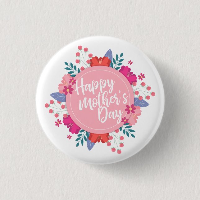 Badge Rond 2,50 Cm Joyeux Joyeux Fête des Mères Floral | Bouton d'épi (Devant)
