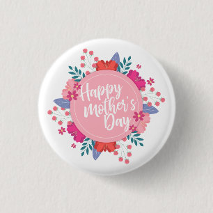 Badge Rond 2,50 Cm Joyeux Joyeux Fête des Mères Floral   Bouton d'épi