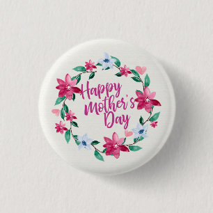 Badge Rond 2,50 Cm Joyeux Joyeux Fête des Mères Floral   Bouton d'épi
