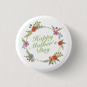 Badge Rond 2,50 Cm Joyeux Joyeux Fête des Mères Floral Bouton d'épi