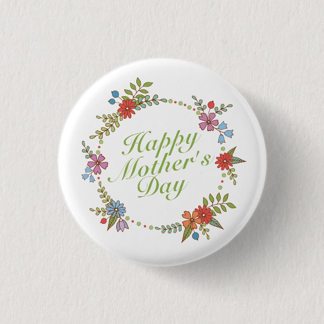 Badge Rond 2,50 Cm Joyeux Joyeux Fête des Mères Floral | Bouton d'épi (Devant)