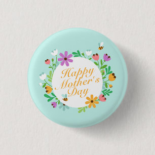 Badge Rond 2,50 Cm Joyeux Joyeux Fête des Mères Floral Bouton d'épi