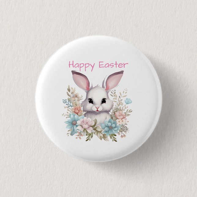 Badge Rond 2,50 Cm Joyeux lapin lapin de Pâques Floral (Devant)