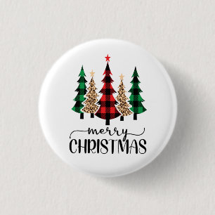 Badge Rond 2,50 Cm Joyeux Noël arbres à carreaux rouges verts noirs