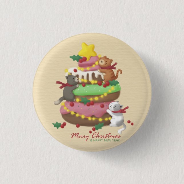 Badge Rond 2,50 Cm Joyeux Noël : Cats & Sweets Illustration (Devant)