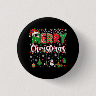 Badge Rond 2,50 Cm Joyeux Noël Chapeau Rouge de Père Noël Renne Père