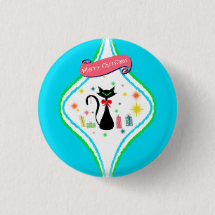 Badge Rond 2,50 Cm Joyeux Noël Chat Siamois Rétro 