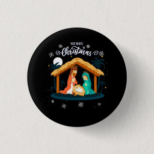 Badge Rond 2,50 Cm Joyeux Noël Et La Nativité Scène Foi Chrétienne