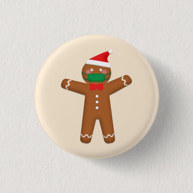 Badge Rond 2,50 Cm Joyeux Noël Gingerbread Homme en visage Masque 202 (Devant)