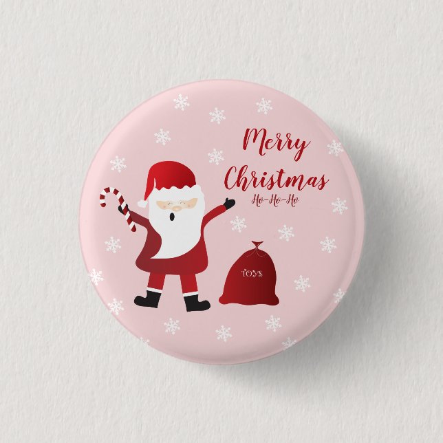 Badge Rond 2,50 Cm Joyeux Noël Ho Ho Ho Santa Claus (Devant)