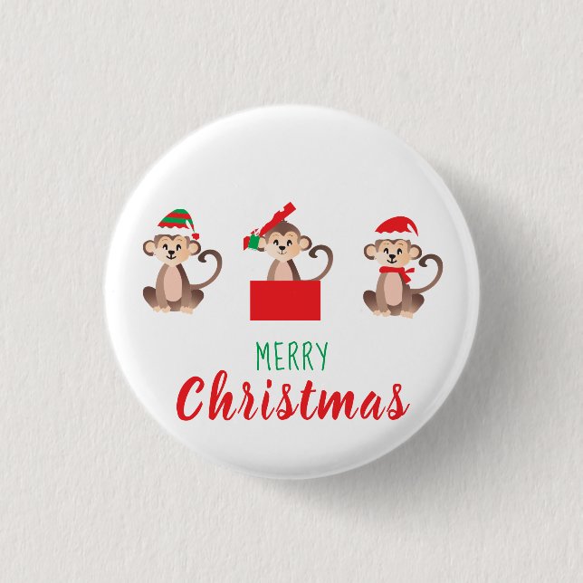 Badge Rond 2,50 Cm Joyeux Noël Jungle Singes de Noël (Devant)