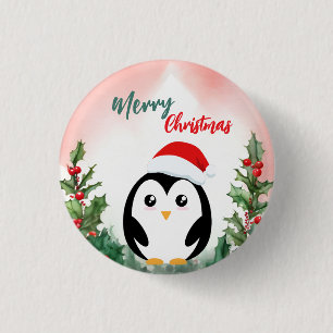 Badge Rond 2,50 Cm Joyeux Noël mignon pingouin rouge Santa fête de No