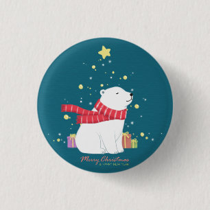 Badge Rond 2,50 Cm Joyeux Noël : Ours Polaire Illustration Art