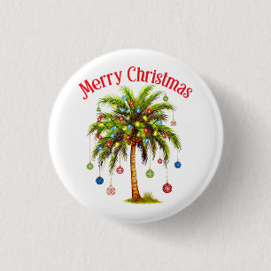 Badge Rond 2,50 Cm Joyeux Noël Palm Tree Light Hawaiian Tropical