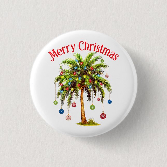 Badge Rond 2,50 Cm Joyeux Noël Palm Tree Light Hawaiian Tropical (Devant)
