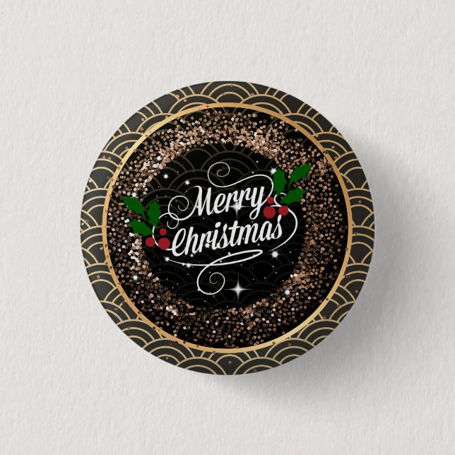 Badge Rond 2,50 Cm Joyeux Noël, pétillant et parties scintillant, (Devant)