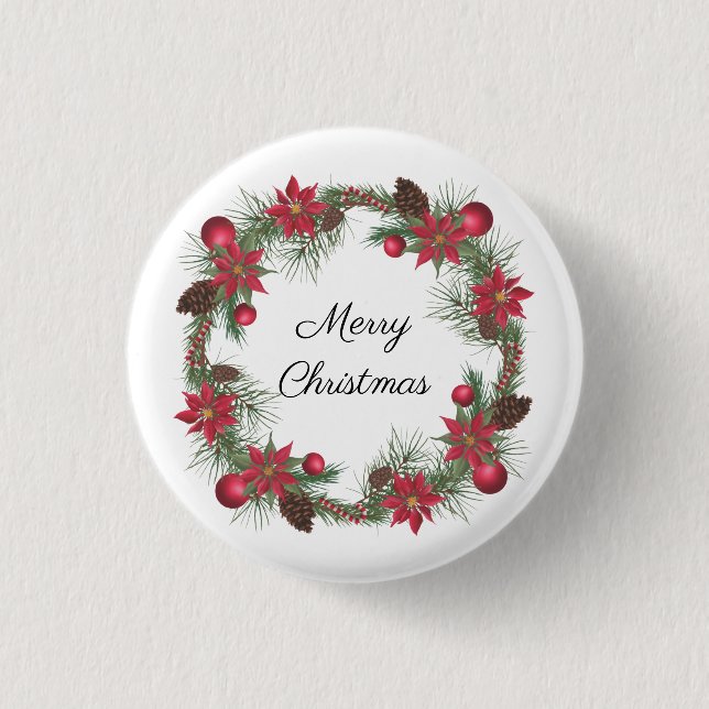 Badge Rond 2,50 Cm Joyeux Noël Poinsettia Wreath (Devant)