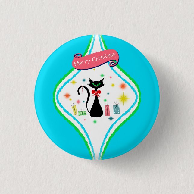 Badge Rond 2,50 Cm Joyeux Noël Retro Chat Siamese (Devant)