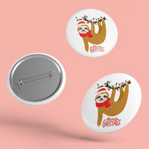 Badge Rond 2,50 Cm Joyeux Noël Sloth   Vacances