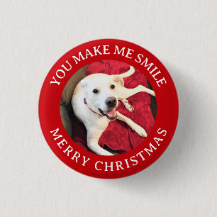 Badge Rond 2,50 Cm Joyeux Noël Souriant Chien Photo Funny Rouge rond