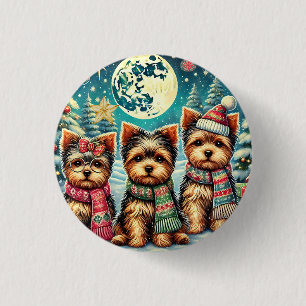 Badge Rond 2,50 Cm Joyeux Noël vintage Terrier Yorskhire Yorkie