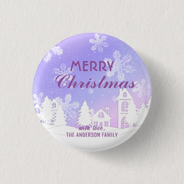 Badge Rond 2,50 Cm Joyeux Noël violet Maison Blanche Snowflakes (Devant)