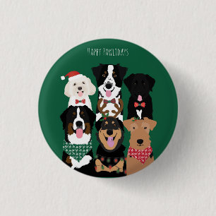Badge Rond 2,50 Cm Joyeux Pawlidays de mignons chiens de Noël