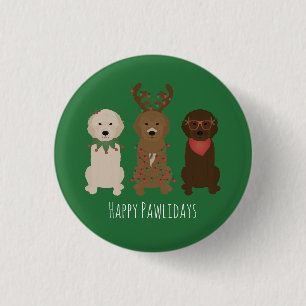 Badge Rond 2,50 Cm Joyeux Pawlidays Goldendoodle lumières de Noël